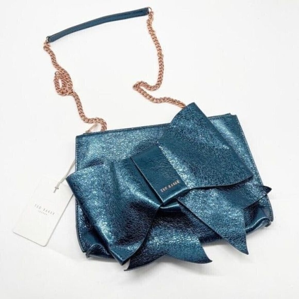 TED BAKER Aliysa Crackle Bow Leather Clutch 